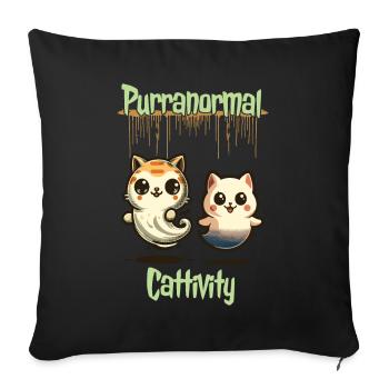 Tenue drôle d’Halloween avec des chats fantômes mignons - Housse de coussin décorative 45 x 45 cm - noir - Devant