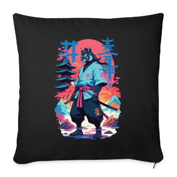 Tanuki Yokai Vaporwave Esthétique Art des samouraïs - Housse de coussin décorative 45 x 45 cm - noir - Devant