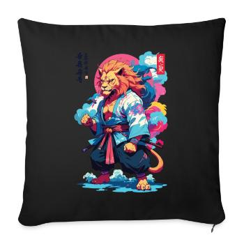 Samouraï Lion Esthétique Vaporwave Style Japon Art - Housse de coussin décorative 45 x 45 cm - noir - Devant