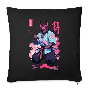 Samouraï Oni Yokai Esthétique Style Vaporwave - Housse de coussin décorative 45 x 45 cm - noir - Devant