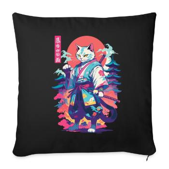 Chat samouraï Vaporwave Esthétique Japon Art - Housse de coussin décorative 45 x 45 cm - noir - Devant