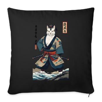 Samurai Cat Vintage Ukiyo-E Japanese - Sofa pillowcase 17,3'' x 17,3'' (45 x 45 cm) - black - Front