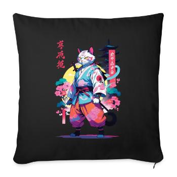 Chat samouraï Vaporwave Esthétique - Housse de coussin décorative 45 x 45 cm - noir - Devant