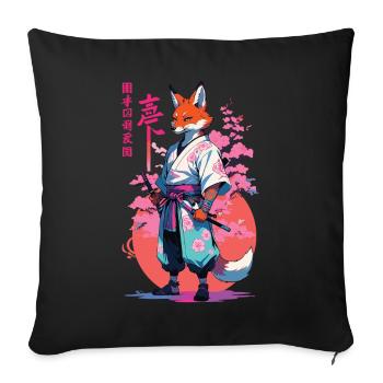 Kitsune Samurai Fox Aesthetic Vaporwave Style - Sofa pillowcase 17,3'' x 17,3'' (45 x 45 cm) - black - Front