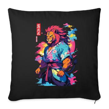 Samouraï Lion Esthétique Vaporwave Style Japon Art - Housse de coussin décorative 45 x 45 cm - noir - Devant
