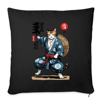 Samurai Katze Vintage Ukiyo-E Asiatischer Stil - Sofakissenbezug 45 x 45 cm - Schwarz - Vorne