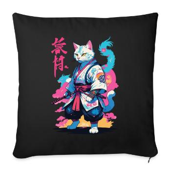 Chat samouraï Vaporwave Esthétique Japon Art - Housse de coussin décorative 45 x 45 cm - noir - Devant