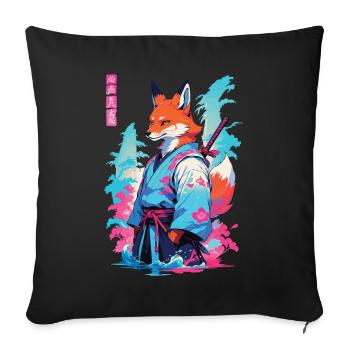 Kitsune Samurai Fox Aesthetic Vaporwave Style - Sofa pillowcase 17,3'' x 17,3'' (45 x 45 cm) - black - Front