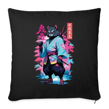 Tanuki Yokai Vaporwave Esthétique Art des samouraïs - Housse de coussin décorative 45 x 45 cm - noir - Devant
