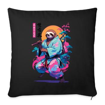 Samurai Sloth Aesthetic Vaporwave Style - Sofa pillowcase 17,3'' x 17,3'' (45 x 45 cm) - black - Front