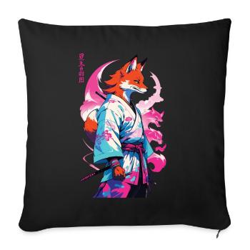 Kitsune Samurai Fox Aesthetic Vaporwave Style - Sofa pillowcase 17,3'' x 17,3'' (45 x 45 cm) - black - Front