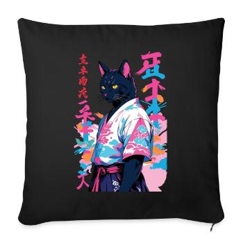 Chat Samouraï Vaporwave Esthétique Art Samouraï - Housse de coussin décorative 45 x 45 cm - noir - Devant