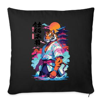 Tiger Yokai Vaporwave Aesthetic Samurai Art - Sofa pillowcase 17,3'' x 17,3'' (45 x 45 cm) - black - Front