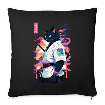 Chat samouraï Vaporwave Esthétique Japon Art - Housse de coussin décorative 45 x 45 cm - noir - Devant