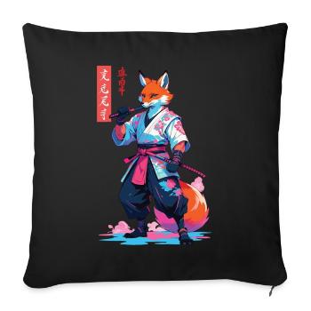 Kitsune Samurai Fox Aesthetic Vaporwave Style - Sofa pillowcase 17,3'' x 17,3'' (45 x 45 cm) - black - Front