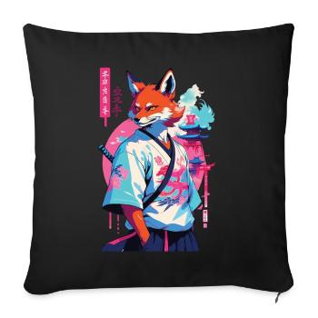 Kitsune Samurai Fox Aesthetic Vaporwave Style - Sofa pillowcase 17,3'' x 17,3'' (45 x 45 cm) - black - Front