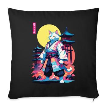 Conception esthétique Samurai Cat Vaporwave - Housse de coussin décorative 45 x 45 cm - noir - Devant