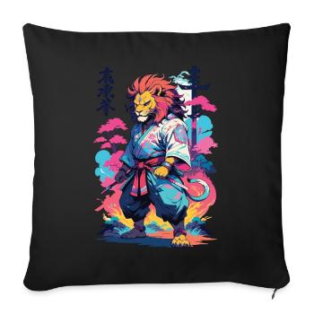 Samouraï Lion Esthétique Vaporwave Style Japon Art - Housse de coussin décorative 45 x 45 cm - noir - Devant