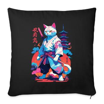 Chat samouraï Vaporwave Esthétique Japon Art - Housse de coussin décorative 45 x 45 cm - noir - Devant