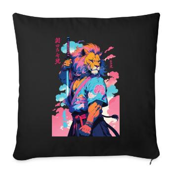 Samouraï Lion Esthétique Style Vaporwave - Housse de coussin décorative 45 x 45 cm - noir - Devant