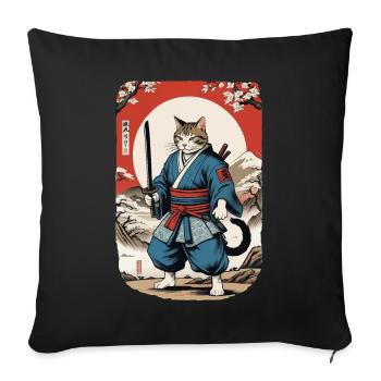 Samurai Cat Vintage Ukiyo E Japanese - Sofa pillowcase 17,3'' x 17,3'' (45 x 45 cm) - black - Front