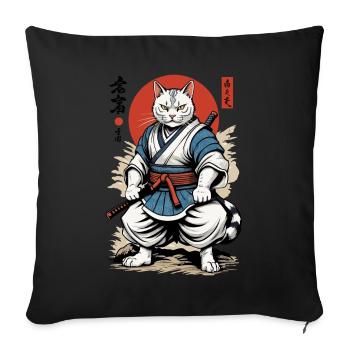 Samurai Cat Vintage Ukiyo-E Japanese Design - Sofa pillowcase 17,3'' x 17,3'' (45 x 45 cm) - black - Front