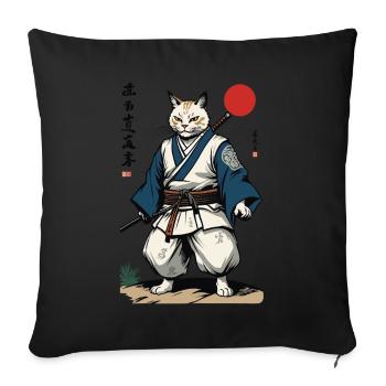 Samurai Katze Vintage Ukiyo-E Kunstwerk Design - Sofakissenbezug 45 x 45 cm - Schwarz - Vorne