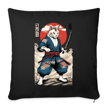 Chat Samouraï Vintage Ukiyo-E Esthétique Style Japon - Housse de coussin décorative 45 x 45 cm - noir - Devant