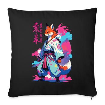Kitsune Samurai Fox Aesthetic Vaporwave Style - Sofa pillowcase 17,3'' x 17,3'' (45 x 45 cm) - black - Front