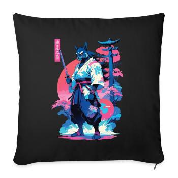 Tanuki Yokai Vaporwave Esthétique Art des samouraïs - Housse de coussin décorative 45 x 45 cm - noir - Devant
