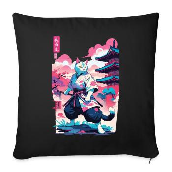 Chat samouraï Vaporwave Esthétique Japon Art - Housse de coussin décorative 45 x 45 cm - noir - Devant