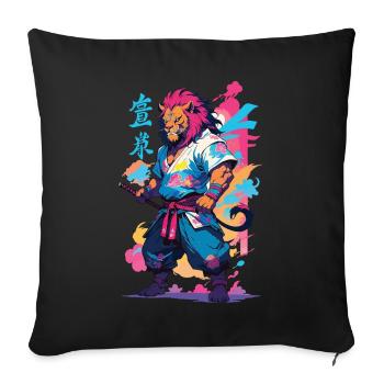 Samouraï Lion Esthétique Vaporwave Style Japon Design - Housse de coussin décorative 45 x 45 cm - noir - Devant
