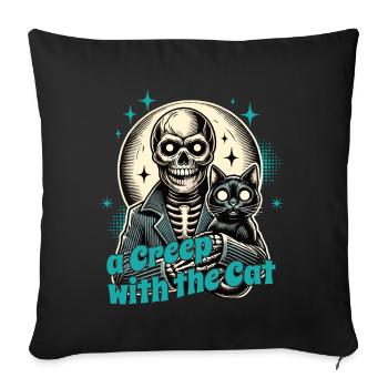 Halloween Skeleton With Cat: A Creep With The Cat - Sofa pillowcase 17,3'' x 17,3'' (45 x 45 cm) - black - Front