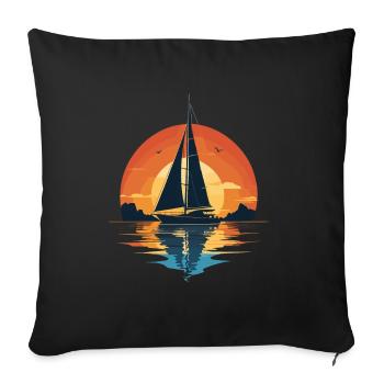 Aventure en voilier au coucher du soleil - Housse de coussin décorative 45 x 45 cm - noir - Devant