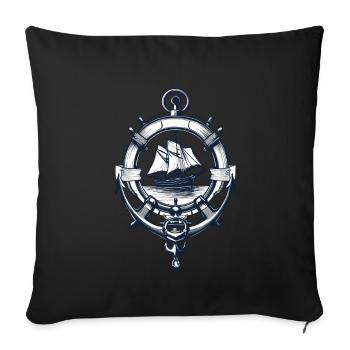 Captain Steering Wheel Anchor Sailboat Adventure - Sofa pillowcase 17,3'' x 17,3'' (45 x 45 cm) - black - Front
