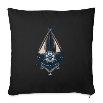 Captain Steering Wheel Anchor Sailboat Illustration - Sofa pillowcase 17,3'' x 17,3'' (45 x 45 cm) - black - Front
