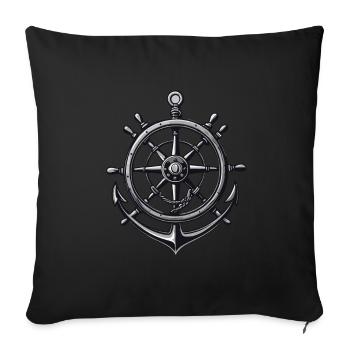 Captain Steering Wheel Anchor Sailboat Motif - Sofa pillowcase 17,3'' x 17,3'' (45 x 45 cm) - black - Front