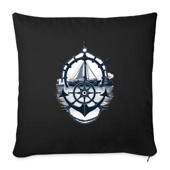 Captain Steering Wheel Anchor Sailboat Adventure - Sofa pillowcase 17,3'' x 17,3'' (45 x 45 cm) - black - Front