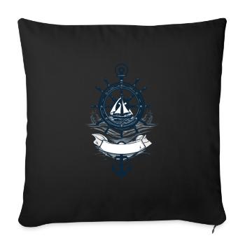 Captain Steering Wheel Anchor Sailboat Adventure - Sofa pillowcase 17,3'' x 17,3'' (45 x 45 cm) - black - Front