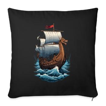 Bateau-dragon viking en haute mer - Housse de coussin décorative 45 x 45 cm - noir - Devant