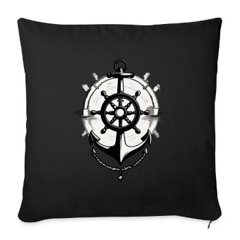 Captain Steering Wheel Anchor Sailboat Motif - Sofa pillowcase 17,3'' x 17,3'' (45 x 45 cm) - black - Front