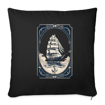 Voilier maritime Aventure Romance - Housse de coussin décorative 45 x 45 cm - noir - Devant