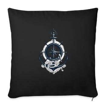 Captain Steering Wheel Anchor Sailboat Adventure - Sofa pillowcase 17,3'' x 17,3'' (45 x 45 cm) - black - Front