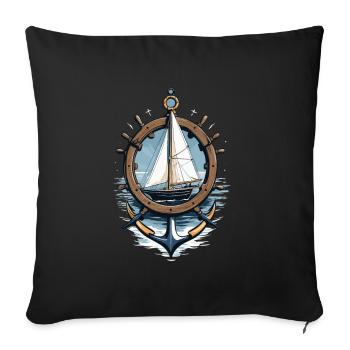 Captain Steering Wheel Anchor Sailboat Adventure - Sofa pillowcase 17,3'' x 17,3'' (45 x 45 cm) - black - Front