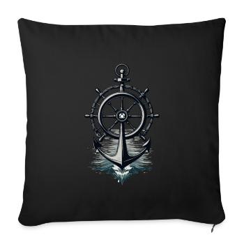 Captain Steering Wheel Anchor Sailboat Adventure - Sofa pillowcase 17,3'' x 17,3'' (45 x 45 cm) - black - Front