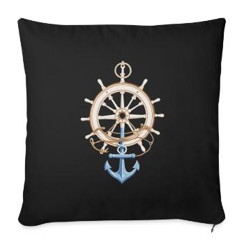 Captain Steering Wheel Anchor Sailboat Adventure - Sofa pillowcase 17,3'' x 17,3'' (45 x 45 cm) - black - Front