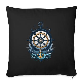 Captain Steering Wheel and Anchor Adventure - Sofa pillowcase 17,3'' x 17,3'' (45 x 45 cm) - black - Front