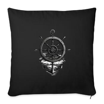Maritime Seafarer Design with Anchor and Steering Wheel - Sofa pillowcase 17,3'' x 17,3'' (45 x 45 cm) - black - Front