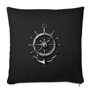 Maritime steering wheel and anchor symbol - Sofa pillowcase 17,3'' x 17,3'' (45 x 45 cm) - black - Front