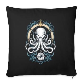 Octopus Sea Monster Pêcheur Capitaine Voilier - Housse de coussin décorative 45 x 45 cm - noir - Devant